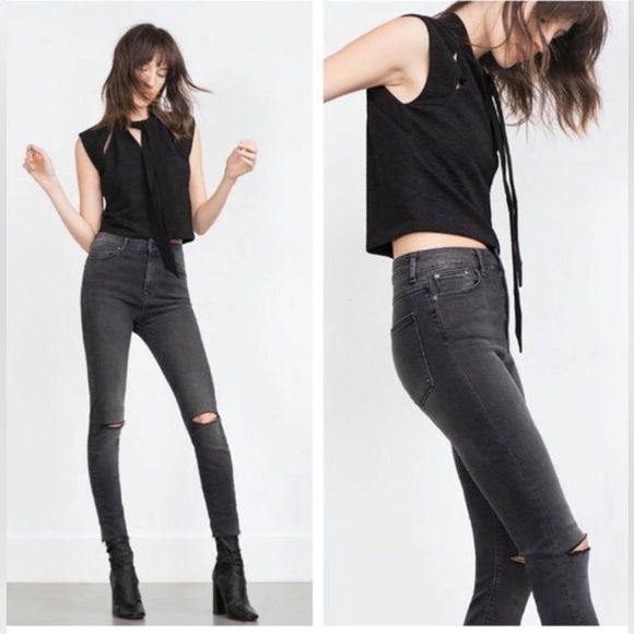 BLACK ZARA TIE NECK TOP WITH ASYMMETRICAL CUT M - Picture 3 of 6